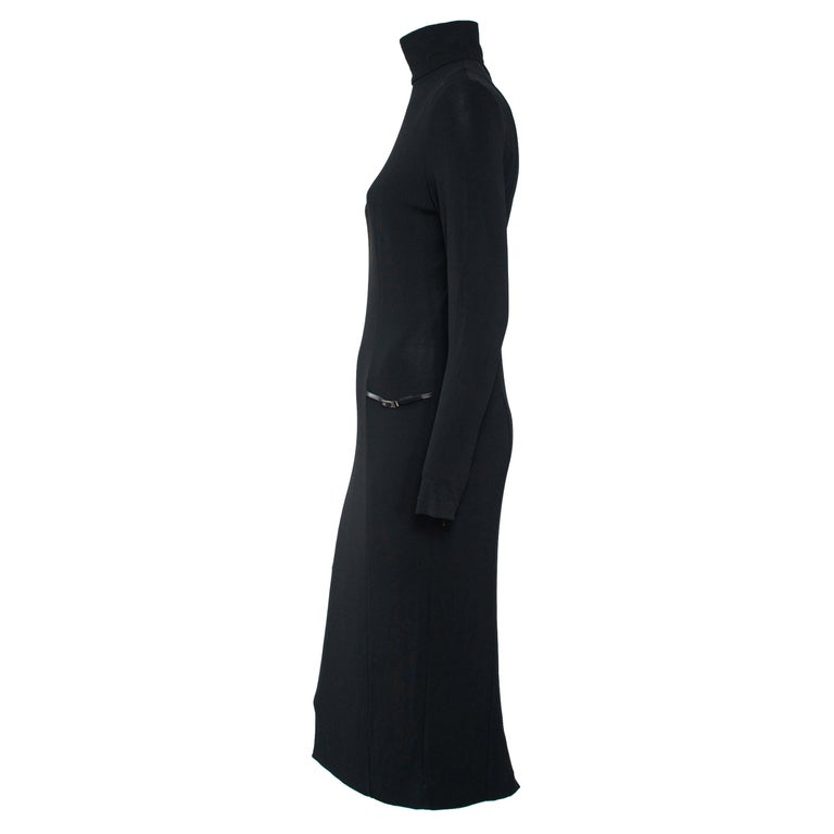 S/S 1998 Gucci by Tom Ford G Buckle Black Turtleneck Sheer Stretch Dress For Sale