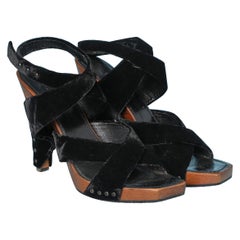 Black velvet sandal and wood heels Chanel 