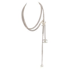 Chanel Chain Belt Necklace Silver CC Logo