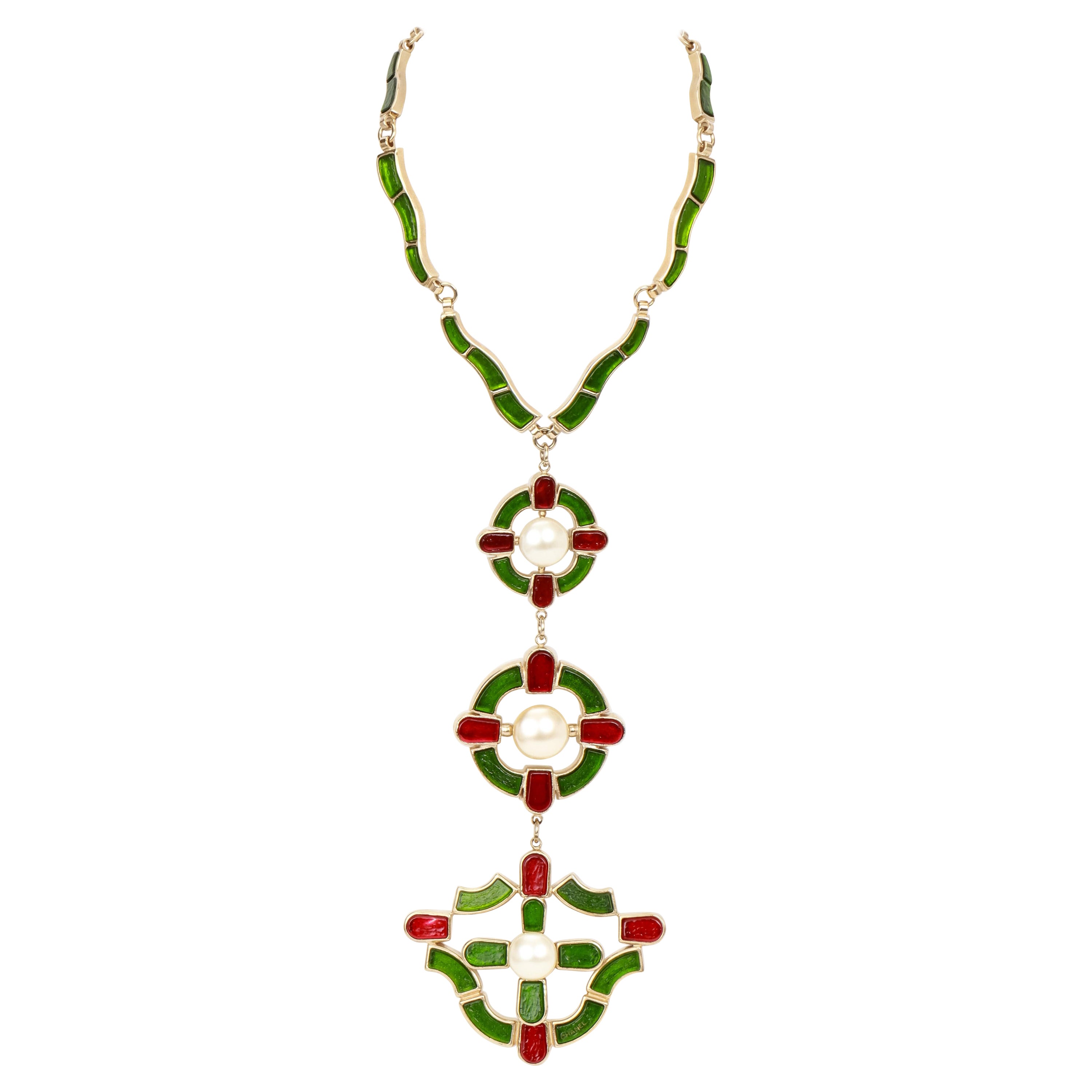 New Rare Chanel Triple Pendant Gripoix Necklace