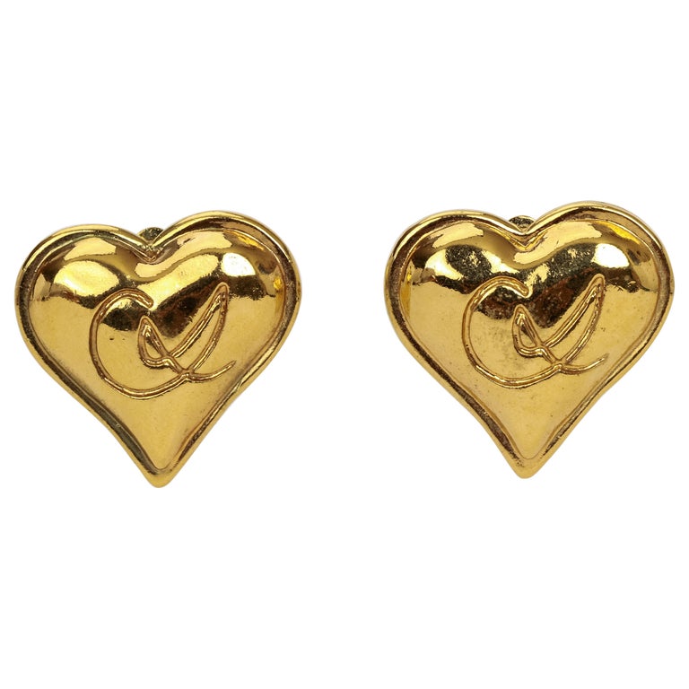 1980's Vintage Lacroix Gold Heart Clip Earrings For Sale at 1stDibs