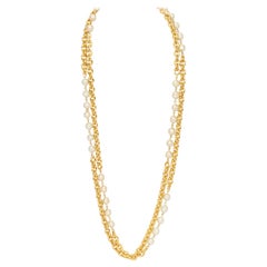 Vintage 1990's Chanel Long Chain Pearl & Gold Necklace