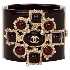 New Chanel Black Gripoix Maltese Cross Cuff Bracelet