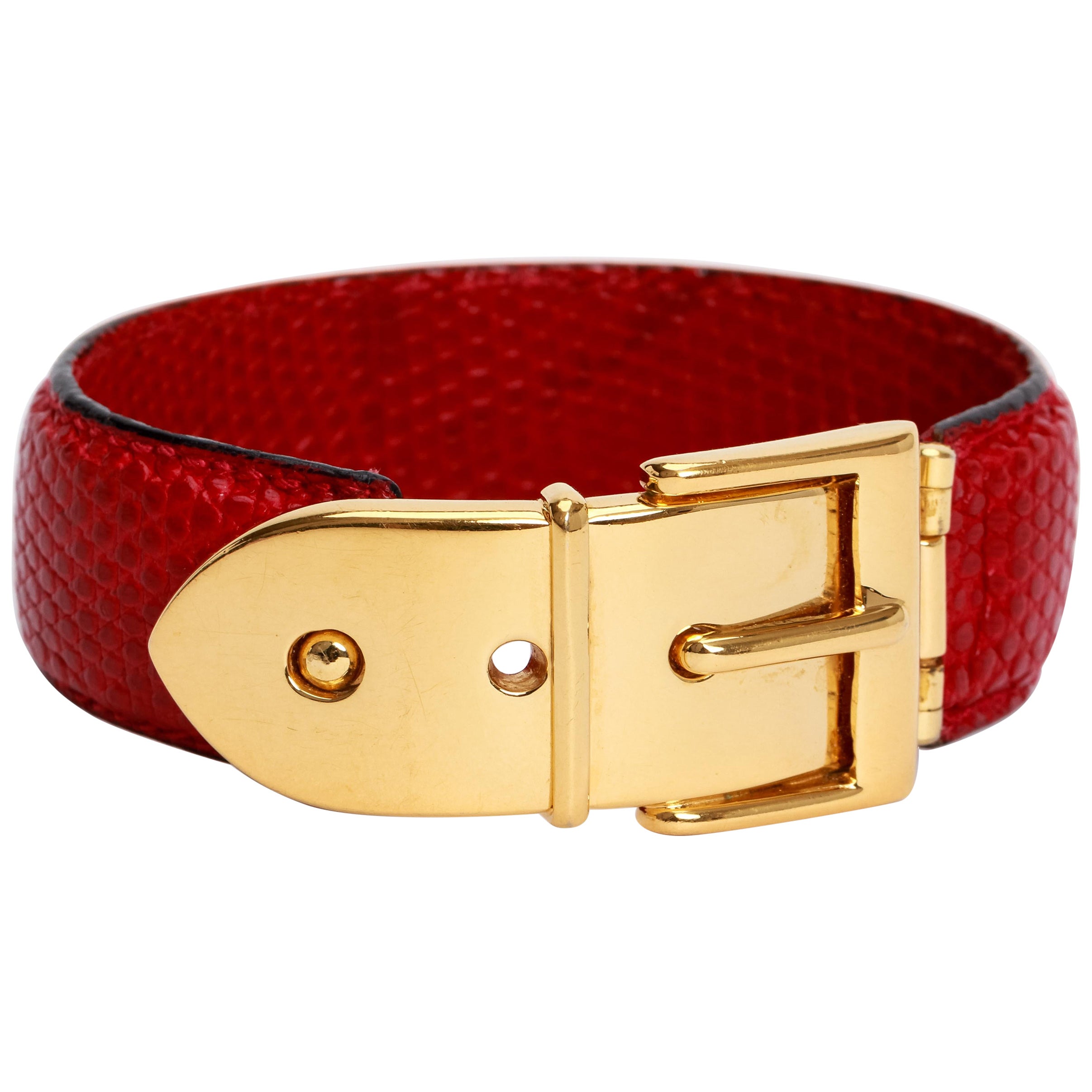 1990's Vintage Gucci  Red Lizard Gold Bracelet For Sale
