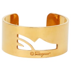 Vintage 1980's Ferragamo Gold Tone Cuff Bracelet Signed