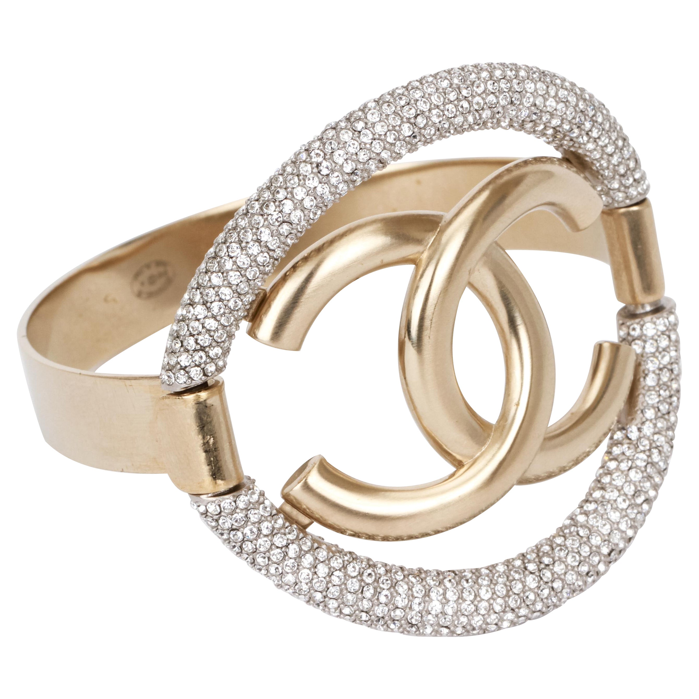 Chanel CC Gold Logo Rhinetone Bracelet For Sale
