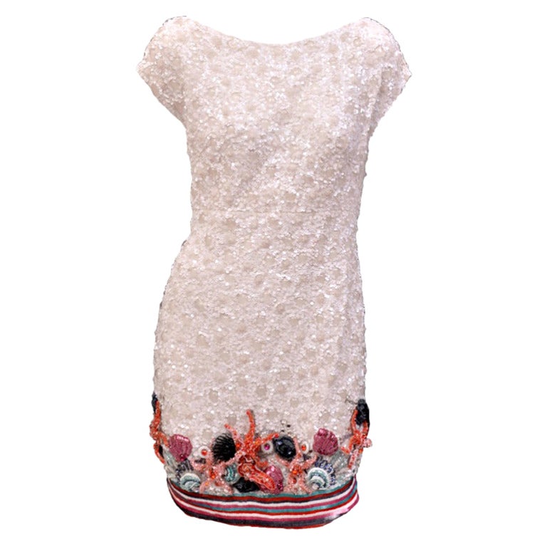 New Zuhair Murad Sea star Embellished Beaded White Mini Dress Size 42