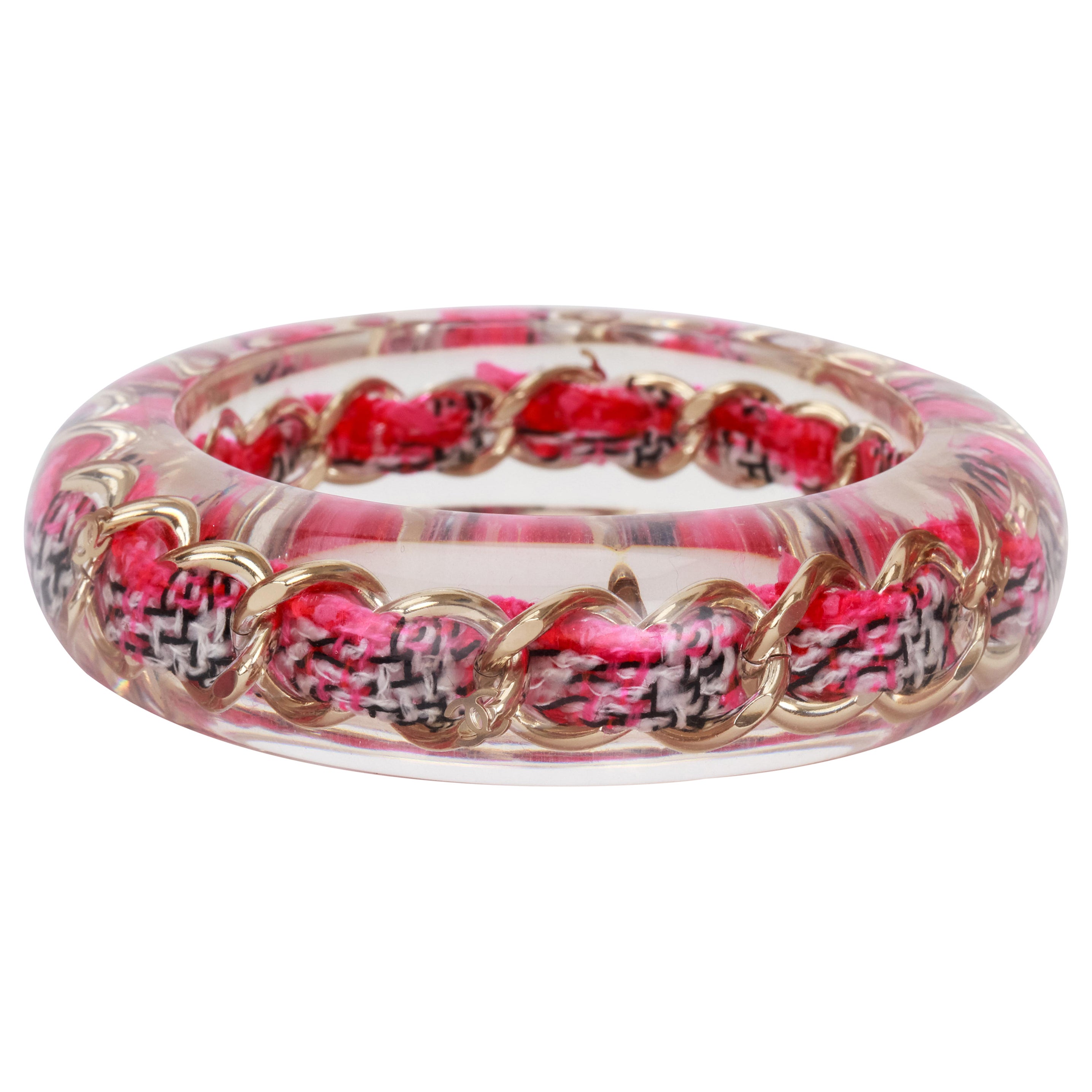 Chanel Red Lucite Chain Inlay Bangle Bracelet For Sale