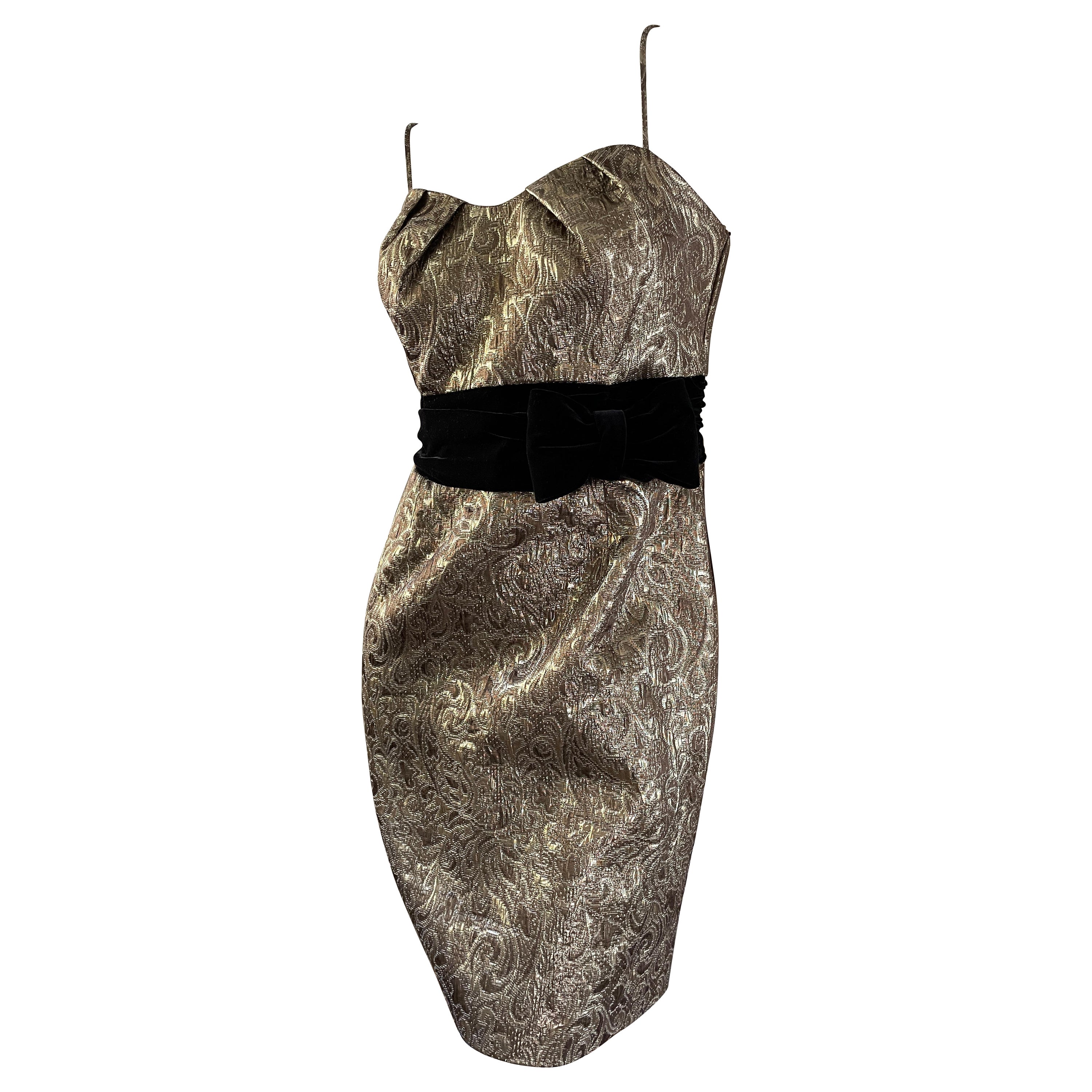 Victor Costa 80's Bronze Brocade Cocktail Dress For Sale
