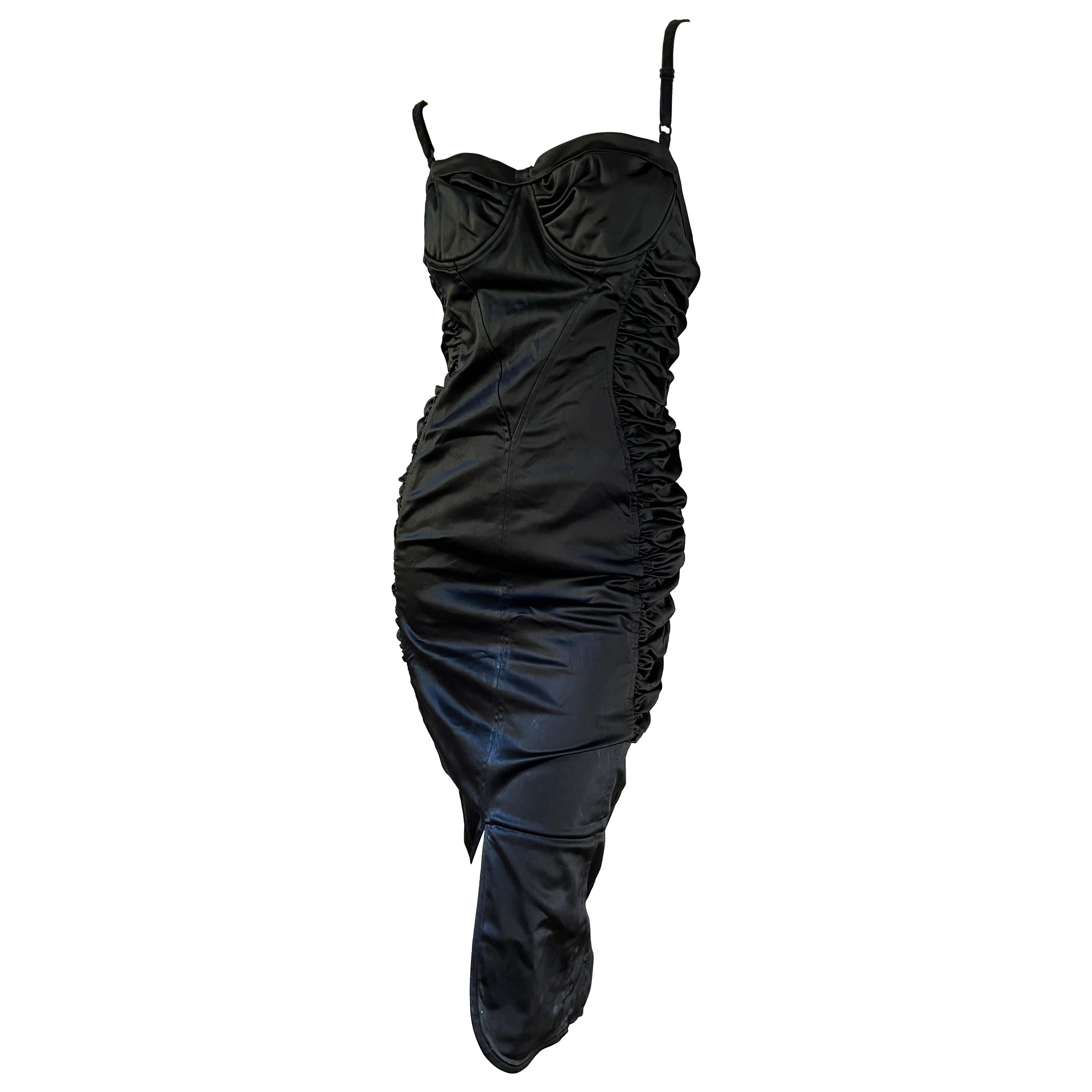 D&G by Dolce & Gabbana Vintage Black Ruched Cocktail Dress with Underwire Bra For Sale