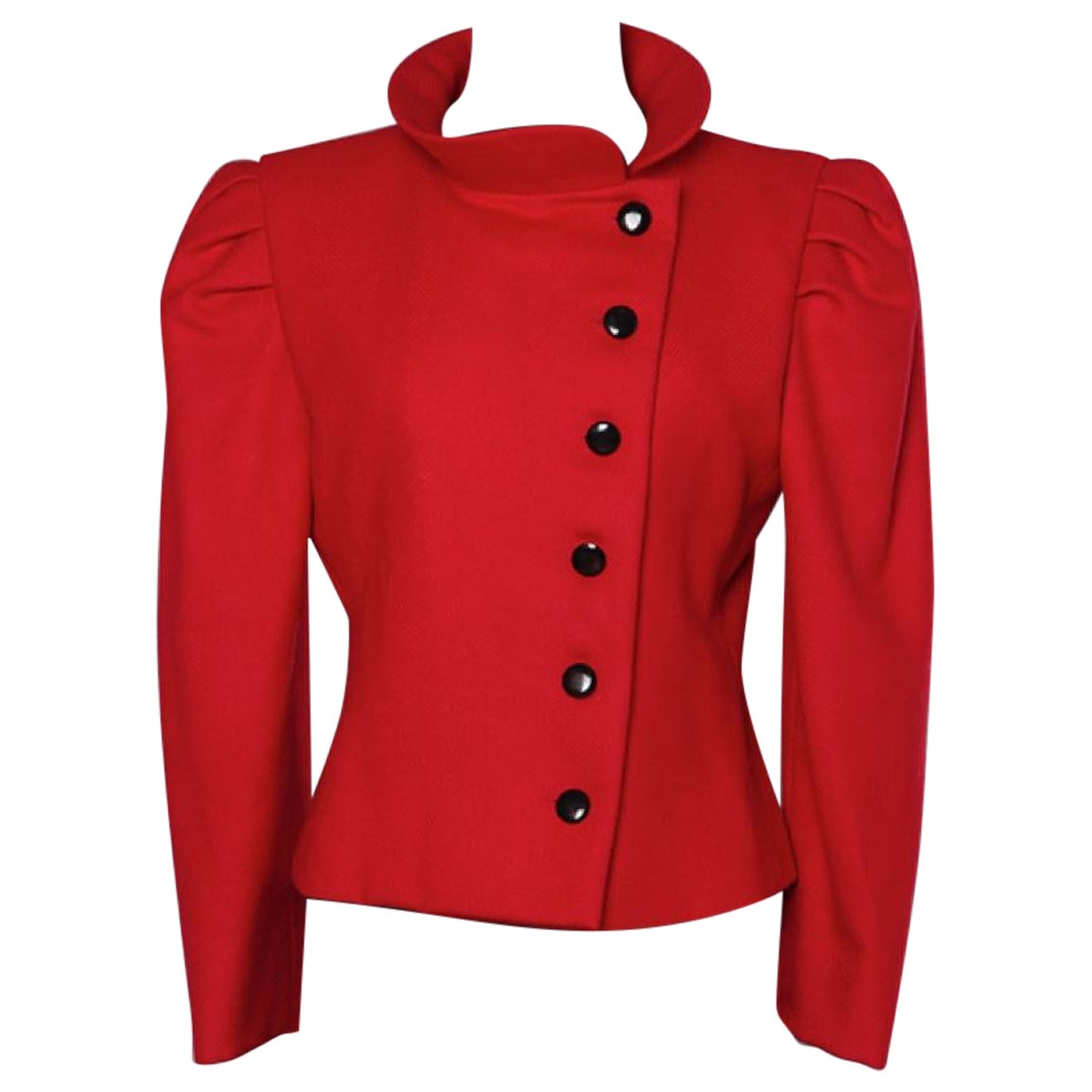 Red thin wool jacket with black buttons Pierre Cardin  For Sale