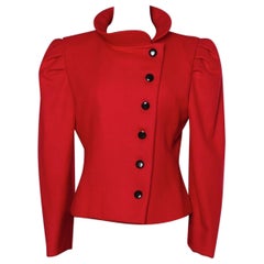 Red thin wool jacket with black buttons Pierre Cardin 