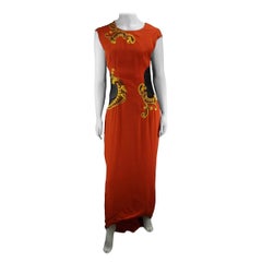 Christian Dior Embroidered Orange Long Dress with Black Tulle detail