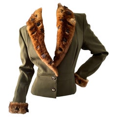 John Galliano Early Label Green Cropped Jacket with Orlyog Fur Trim
