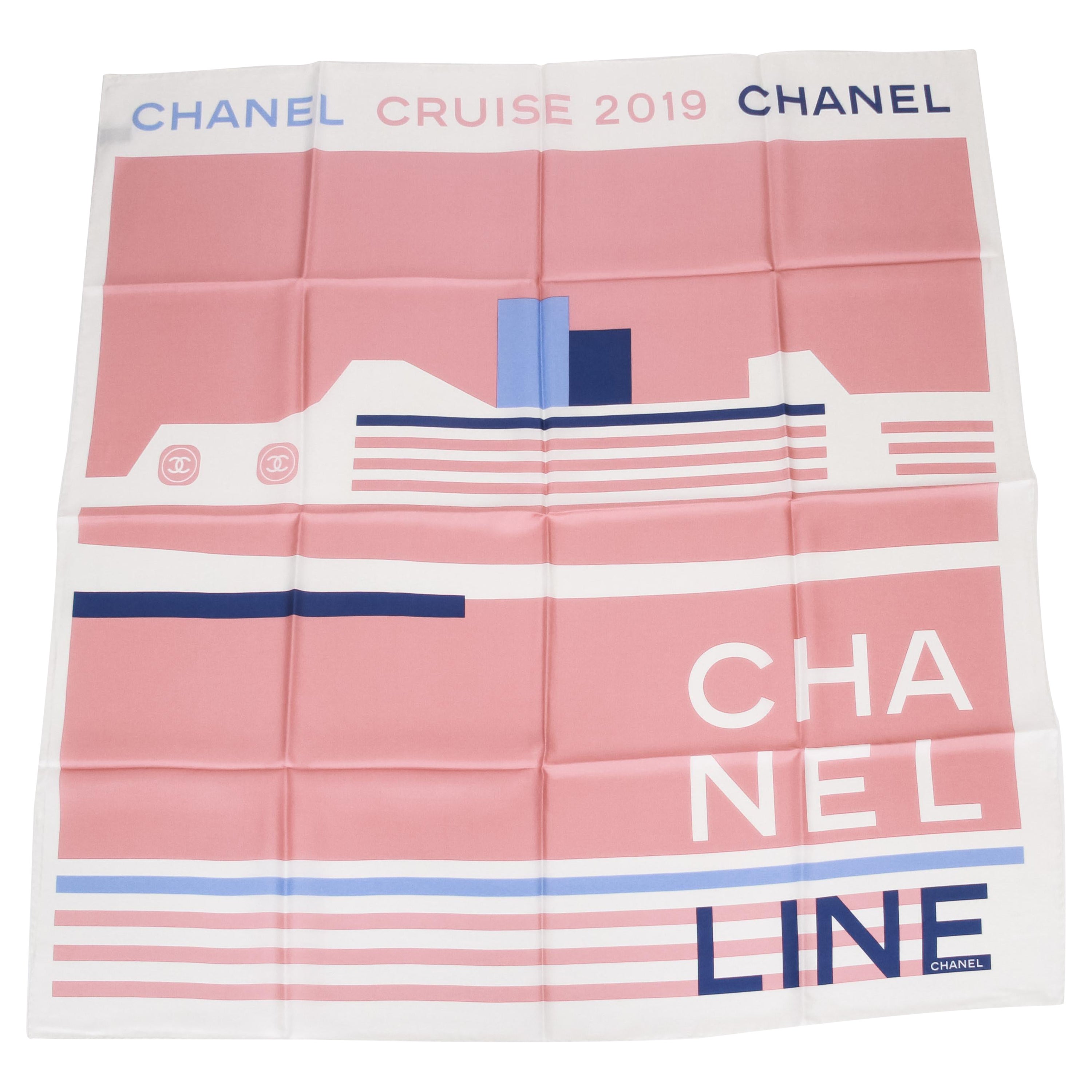 Chanel Cruise Line Pink Silk Scarf For Sale