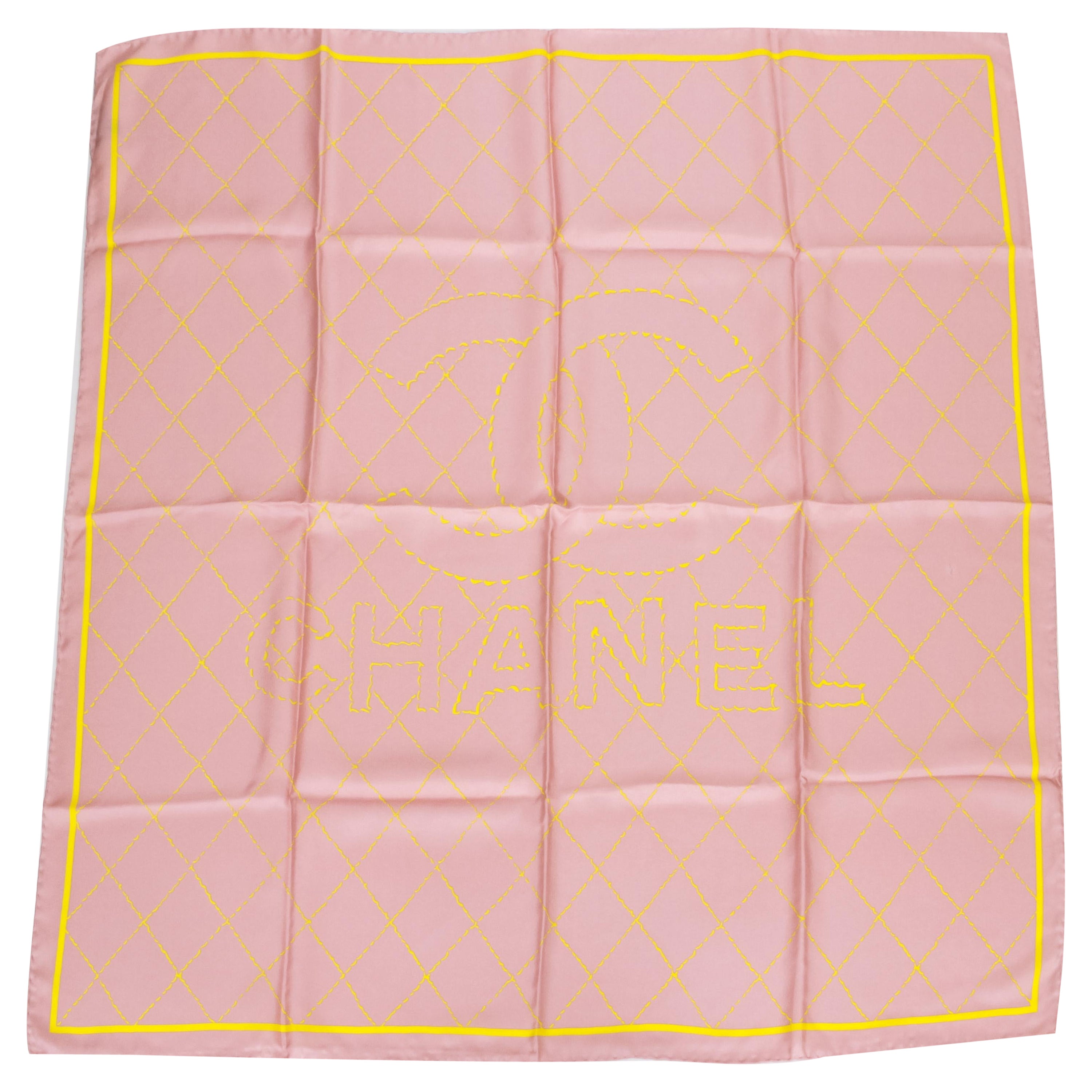 New Chanel Pink and Yellow Quilted Scarf For Sale