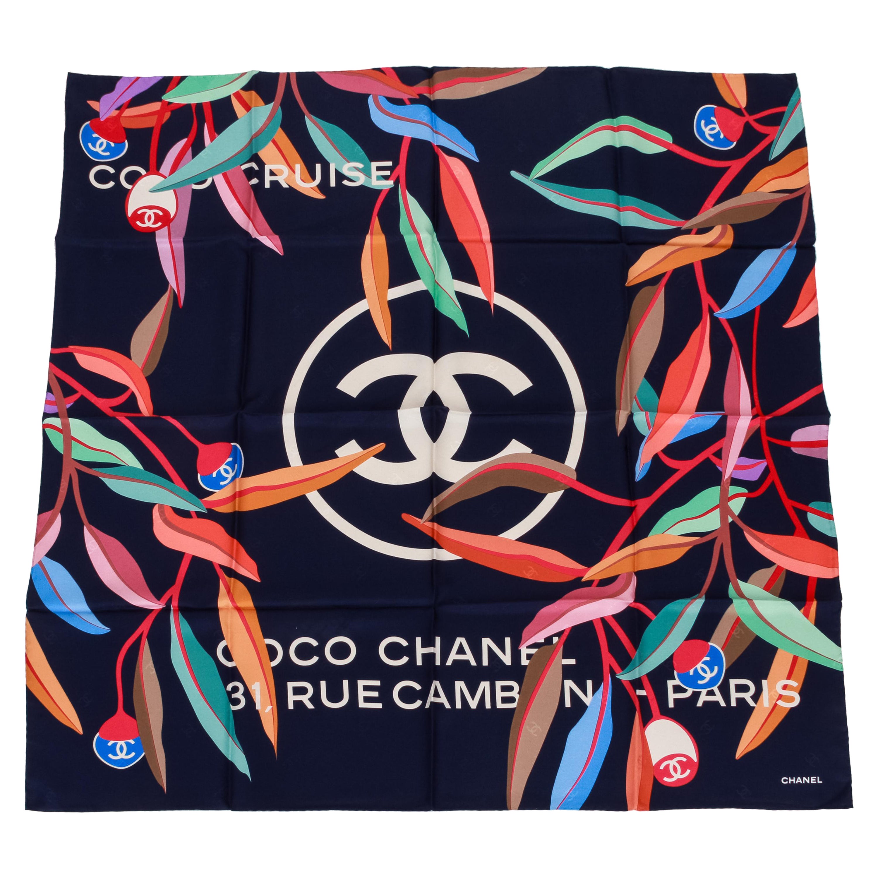 New Chanel Navy Blue Multicolor Scarf