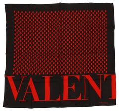 Valentino Vintage Red Black Silk Scarf