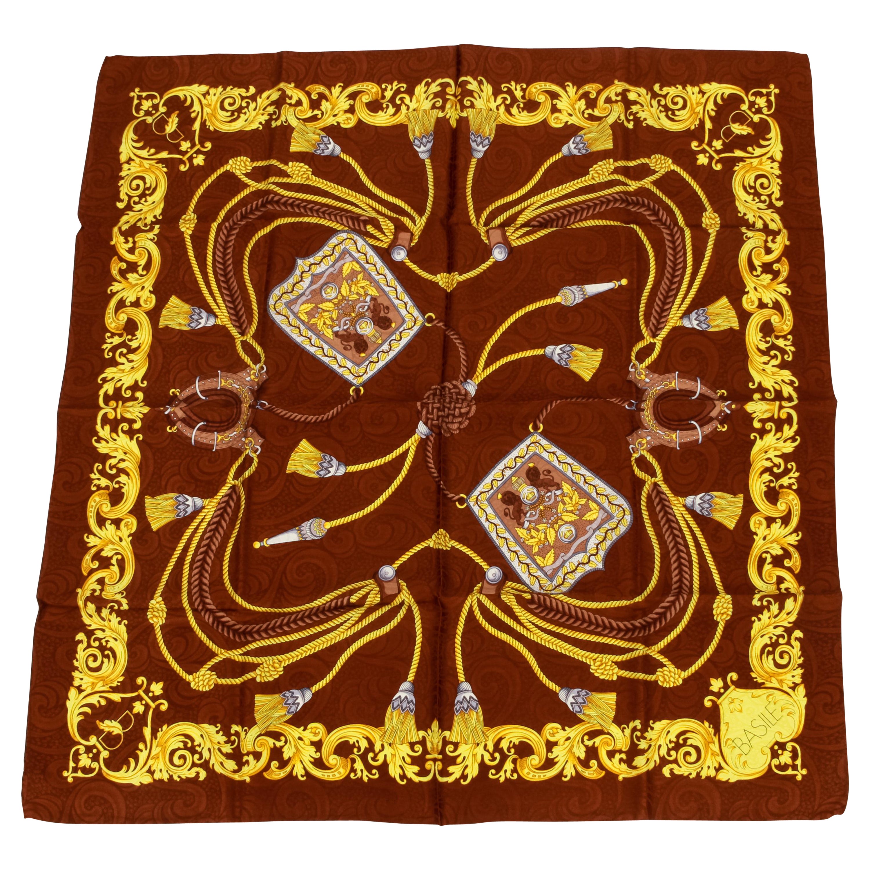 Basile 80s Brown Ribbons Silk Scarf For Sale