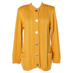 Retro Mustard knit cardigan with gold metal buttons Yves Saint Laurent Rive Gauche 