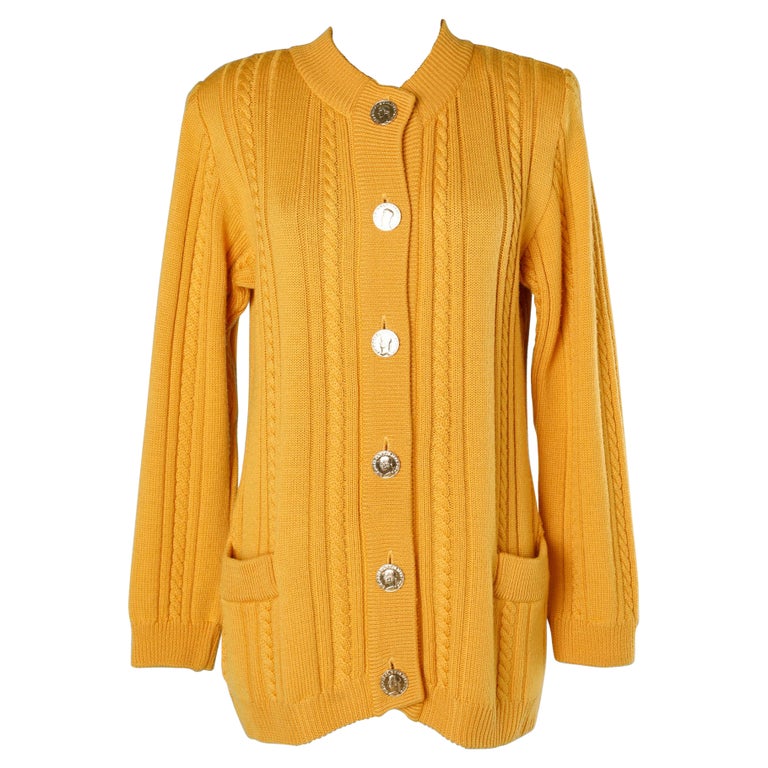 Mustard knit cardigan with gold metal buttons Yves Saint Laurent Rive  Gauche For Sale at 1stDibs
