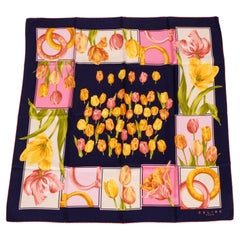 Celine Pink and Yellow Tulips Silk Scarf