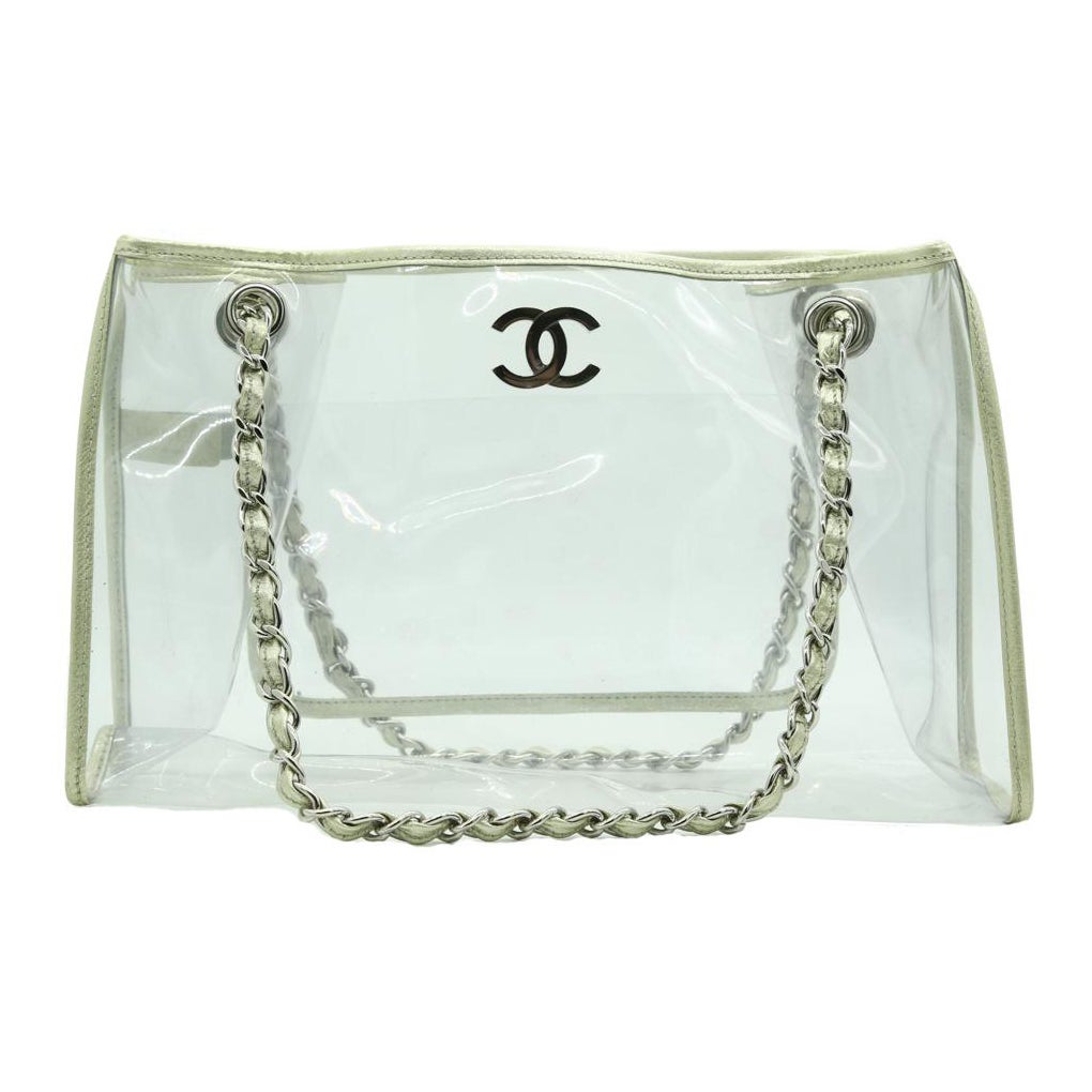 Chanel Transparent and Lambskin White Naked XXXL Extra Large Clear Tote