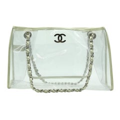 WOMENS DESIGNER Chanel Transparente Clear CC Tragetasche Gold