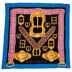 Hermès - Écharpe Tsar en soie noire et bleue