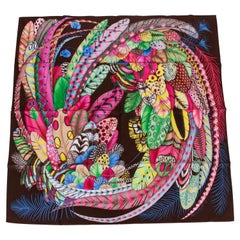 New Hermes Brown Feathers Silk Scarf in Box