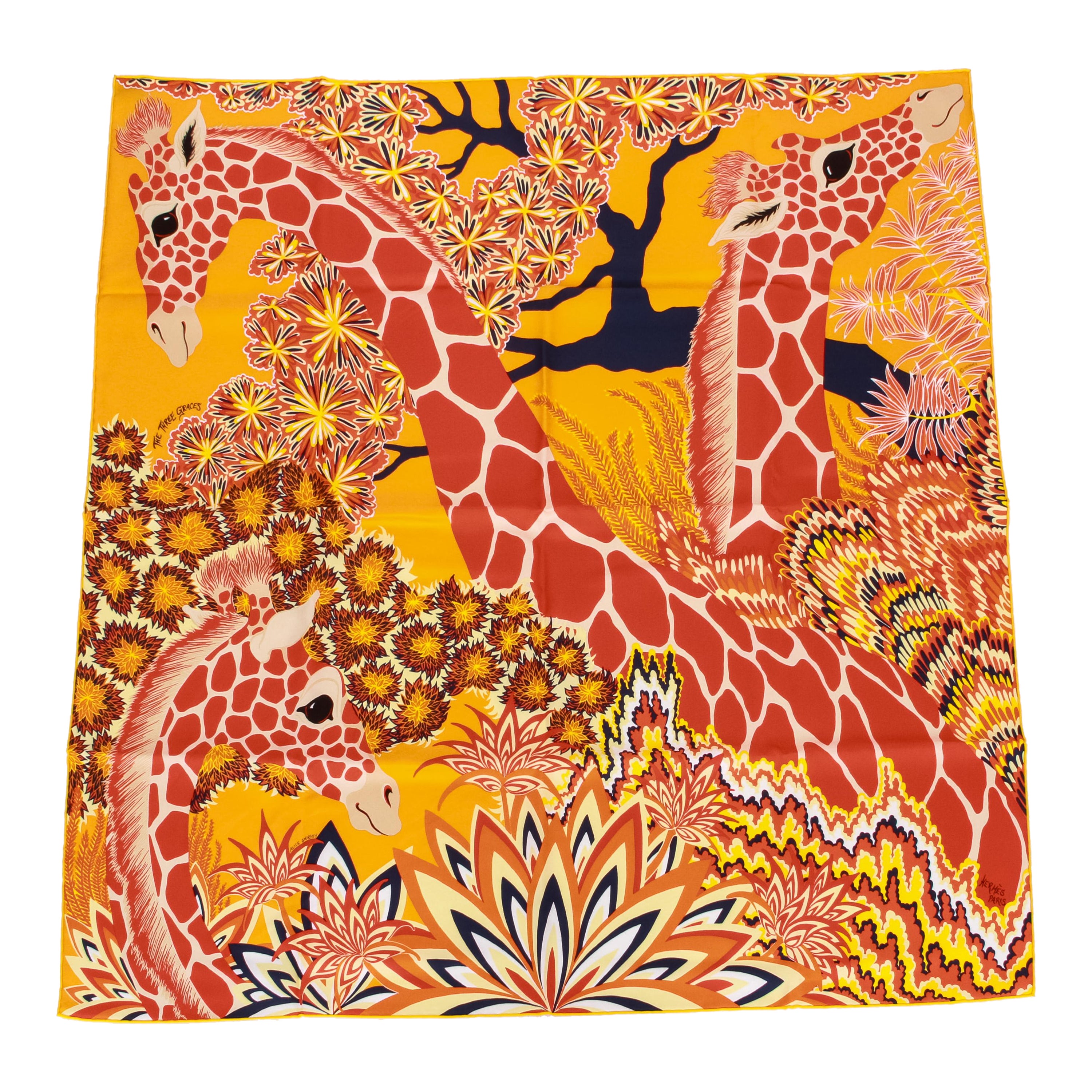 New Hermès  "Giraffes" Orange Silk Scarf in Box