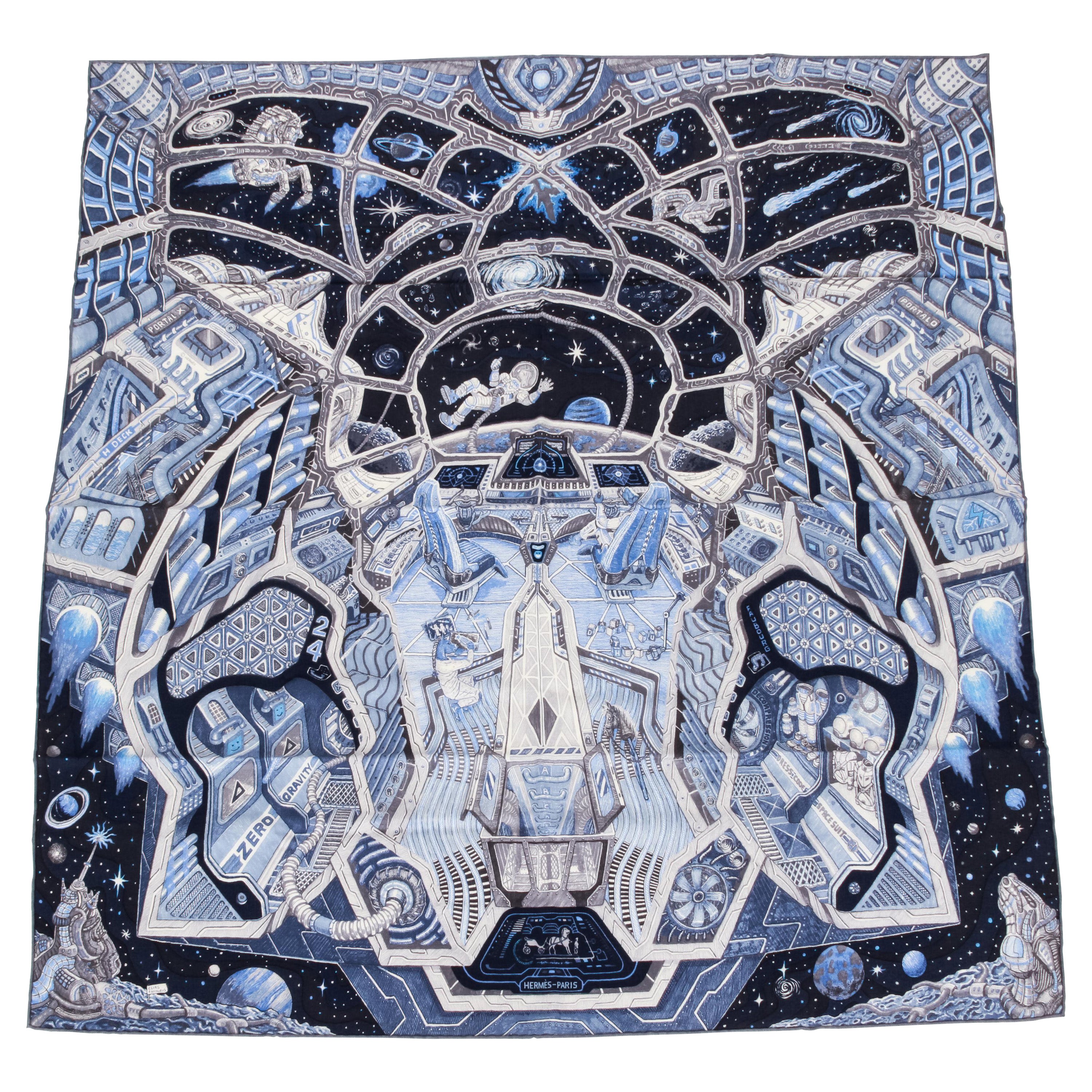 New Hermes Galaxy Blue Cashmere Scarf  with Box