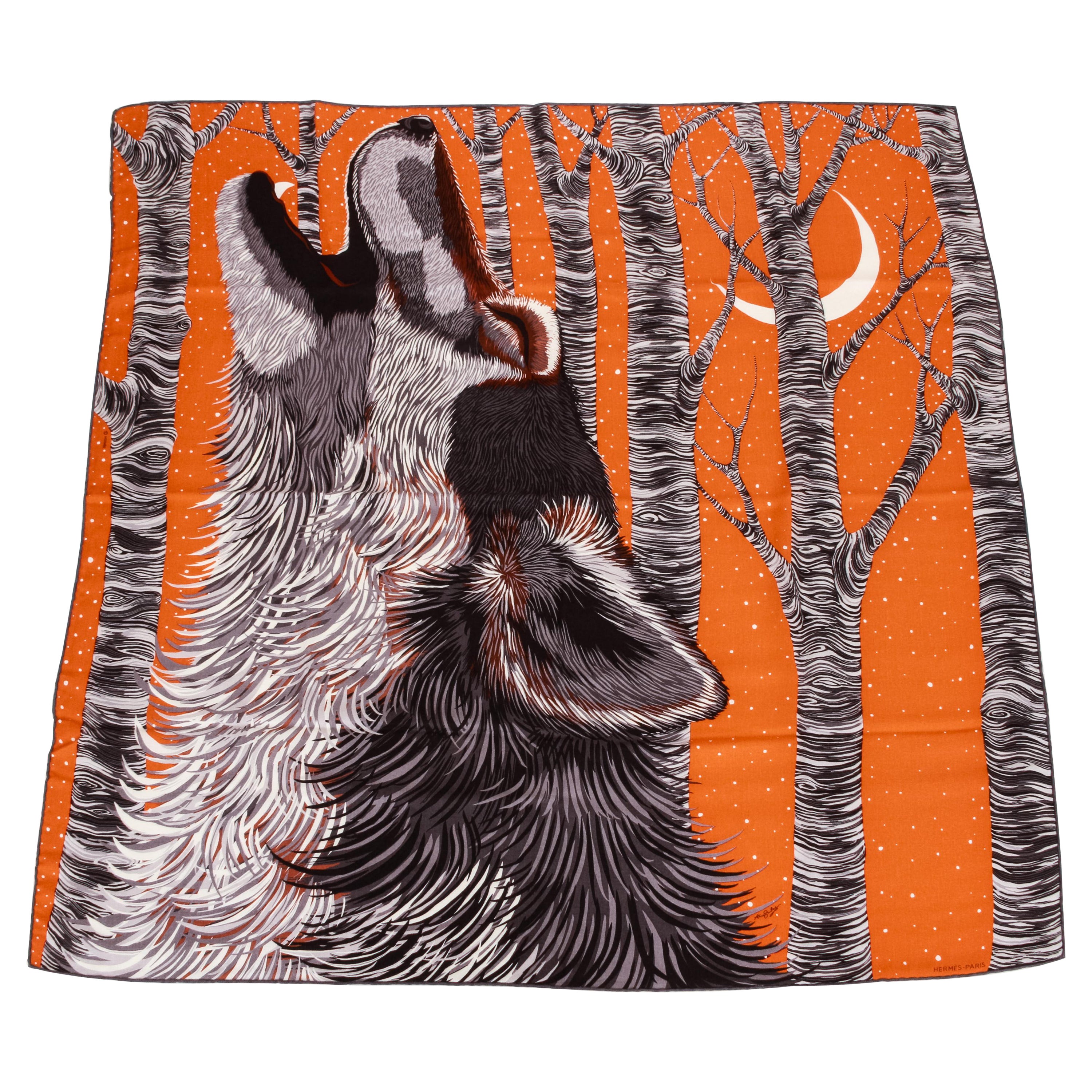 New Hermes Cashmere Orange Wolf Scarf
