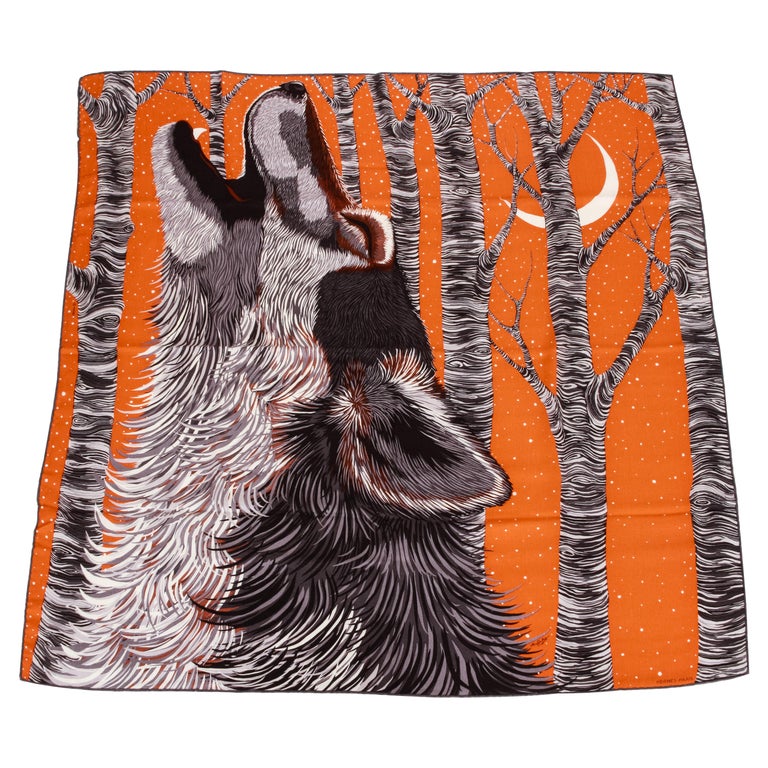 New Hermes Cashmere Orange Wolf Scarf For Sale