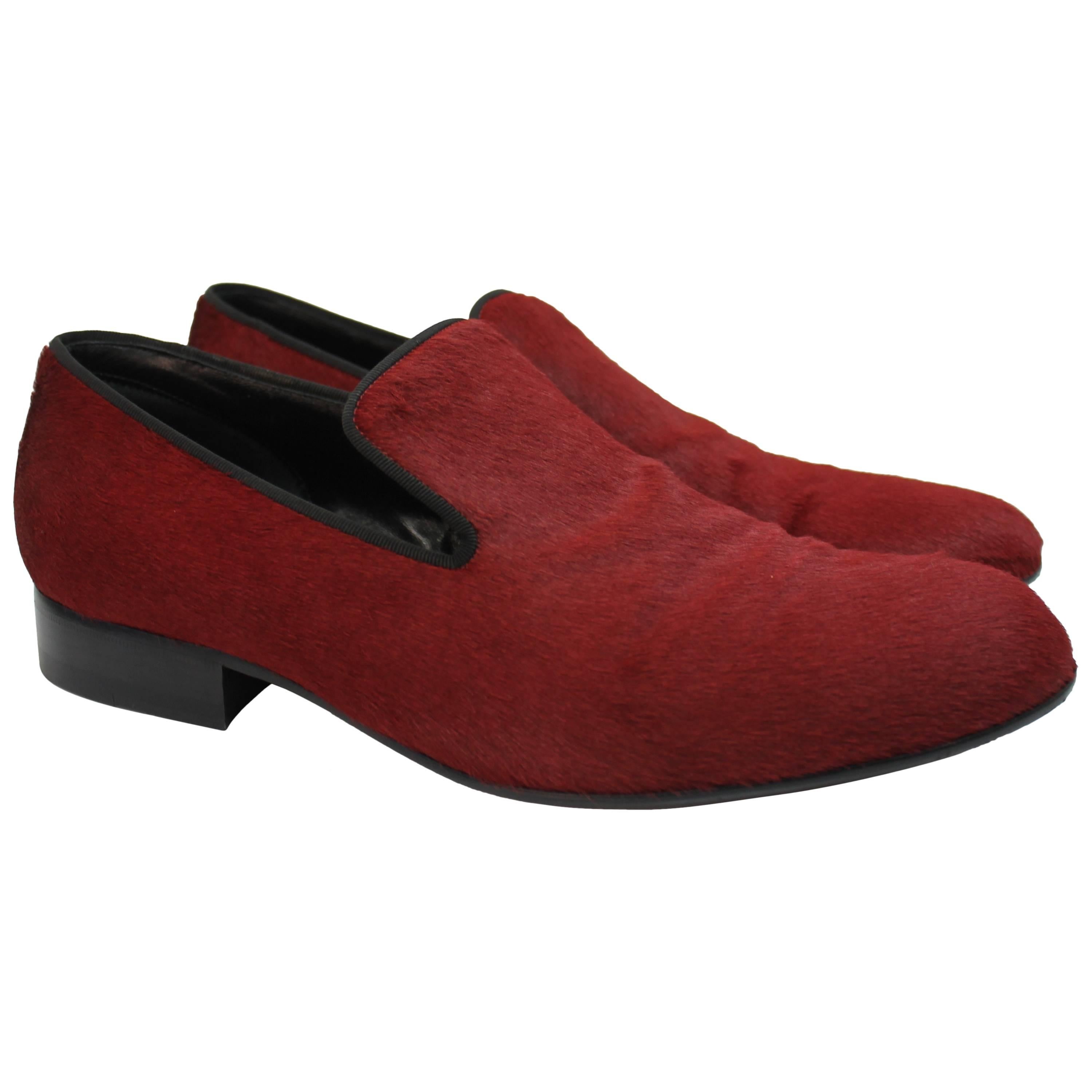Celine Red Pony-Hair Loafers