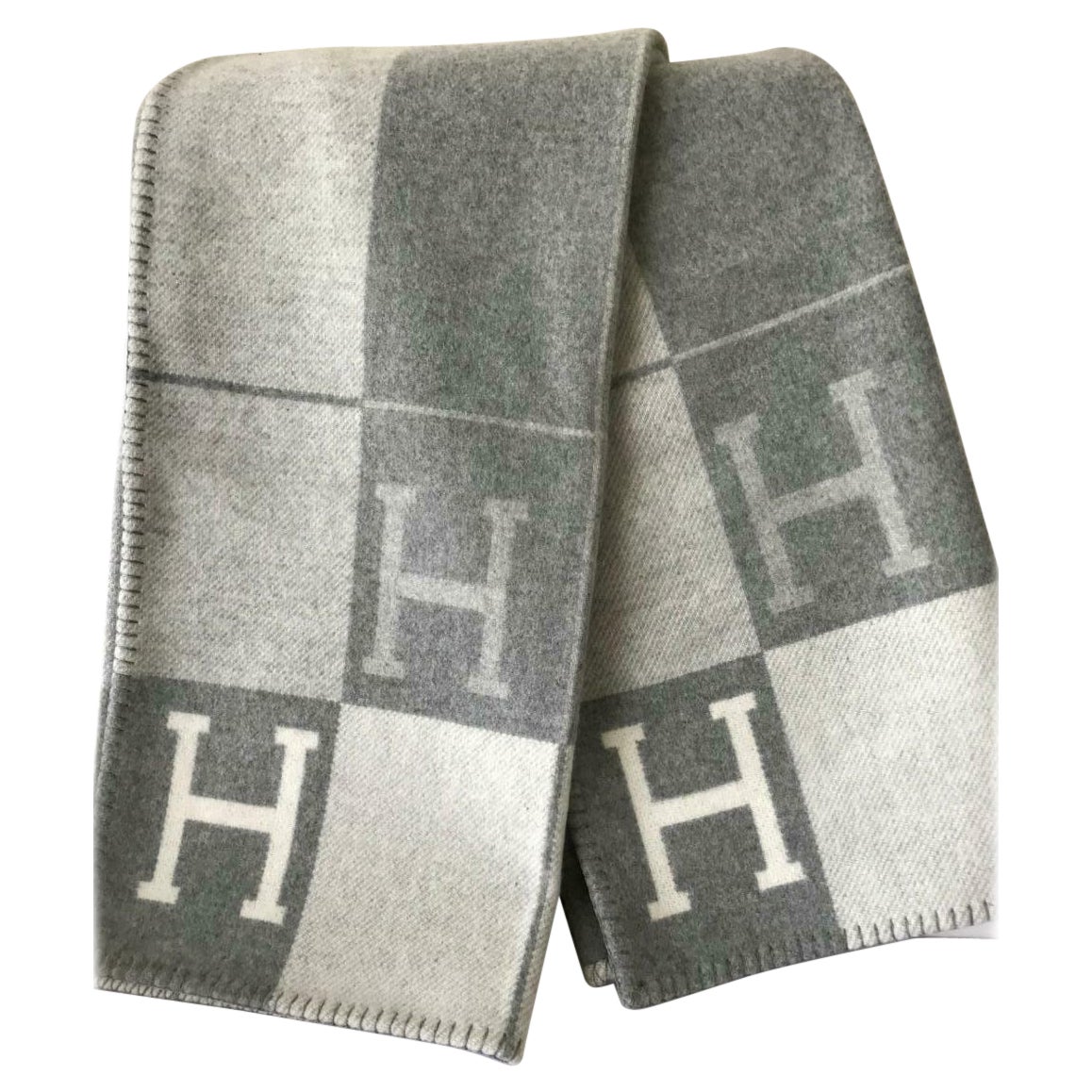 Hermes Blanket Avalon III Throw Ecru Gris Clair Grey Wool Cashmere