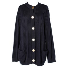 Navy blue wool cardigan with gold buttons Yves Saint Laurent Rive Gauche