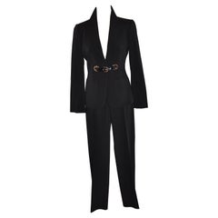 Dolce & Gabbana Black Brush Wool with Leopard Lining "Buckle" Pantsuit