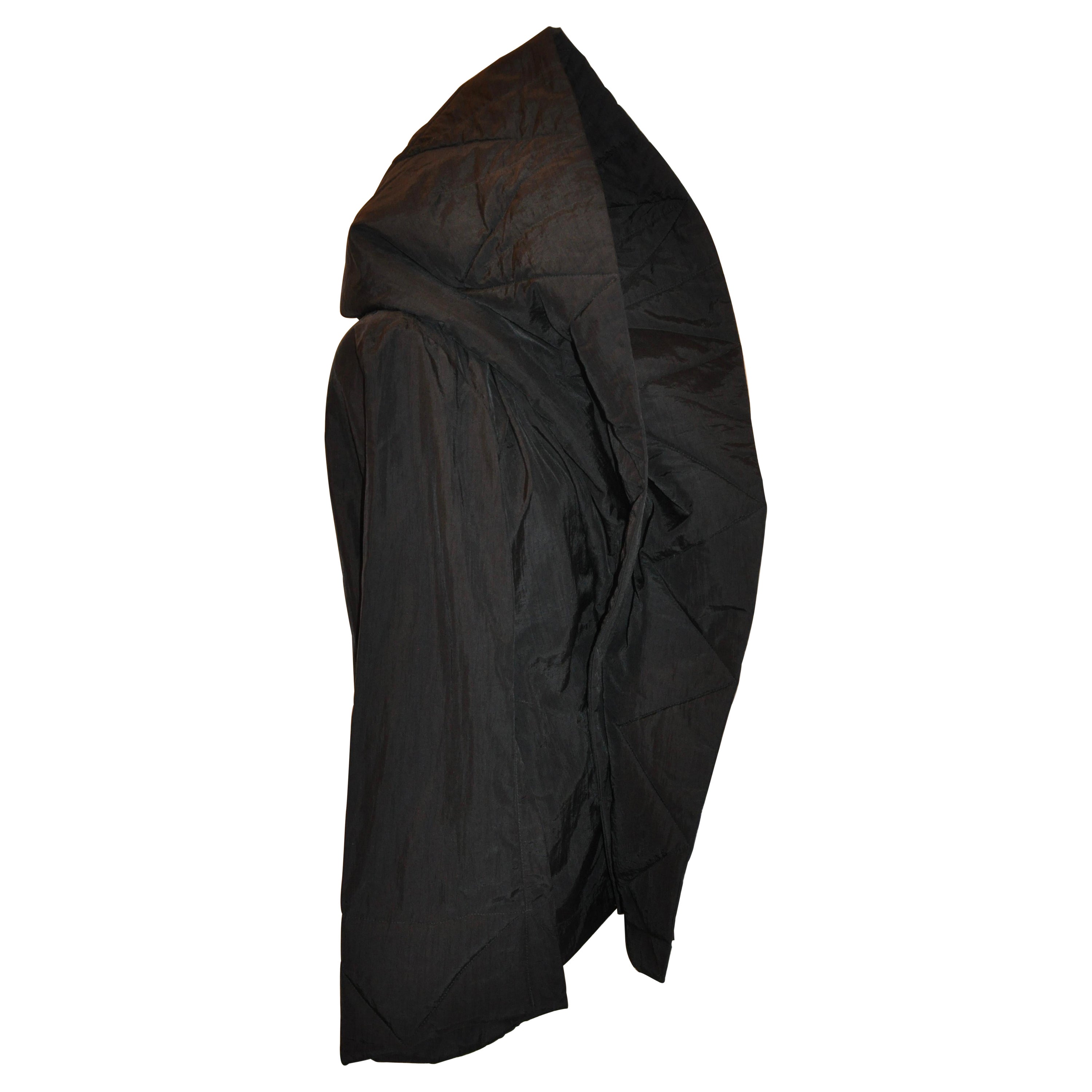 Norma Kamali Black "Avant-Garde" Extreme Hooded Collar, Bell-Sleeve Wrap Jacket For Sale