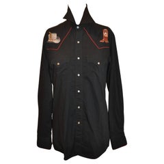 Vintage Kennington Tapered Rocking Ranch Detailed Embroidered Black Cotton Shirt 