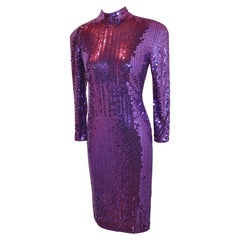 Vintage Oleg Cassini Deep-Violet Body-Hugging Sequined Dress