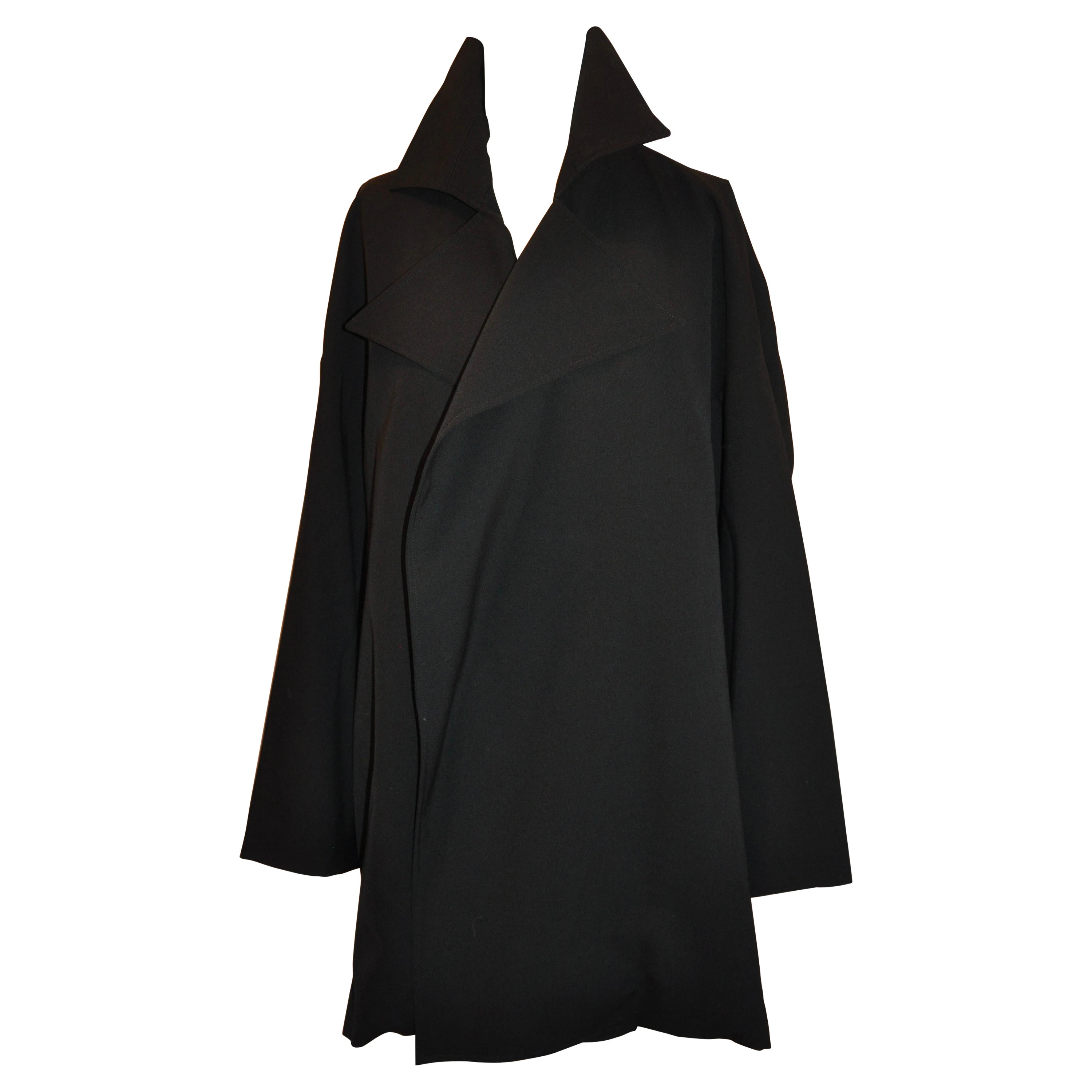 Yohji Yamamoto Wonderfully Draped Black Brush Wool Deconstructed Trench Coat For Sale