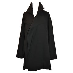 Yohji Yamamoto Wonderfully Draped Black Brush Wool Deconstructed Trench Coat