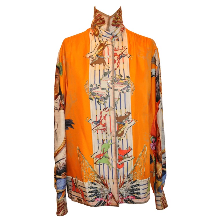 Hermes "Limited Edition" "Native American Tribal" Silk Jacquard Shirt For Sale