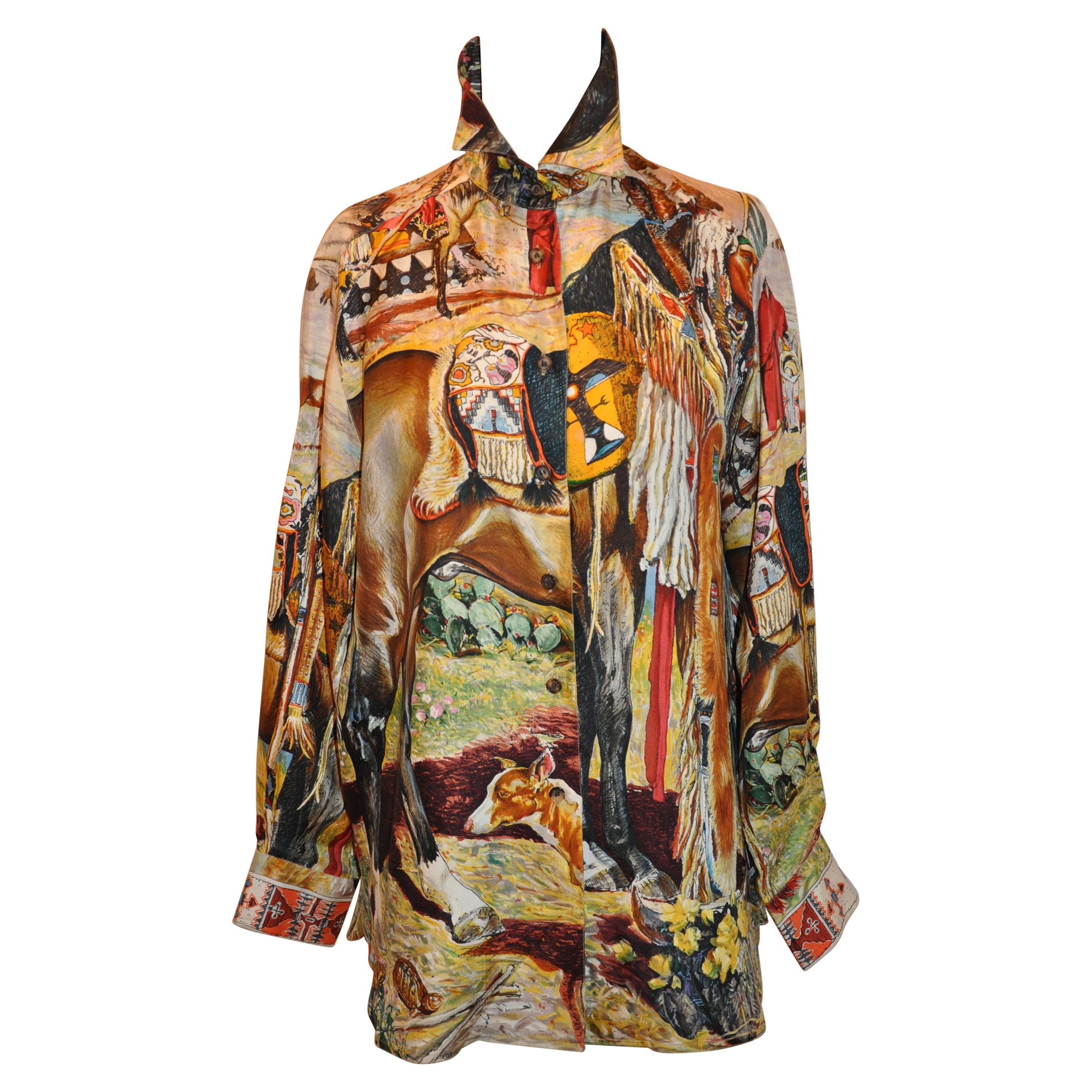 Hermes "Limited Edition" "Les Cheyennes" Silk Jacquard Shirt For Sale