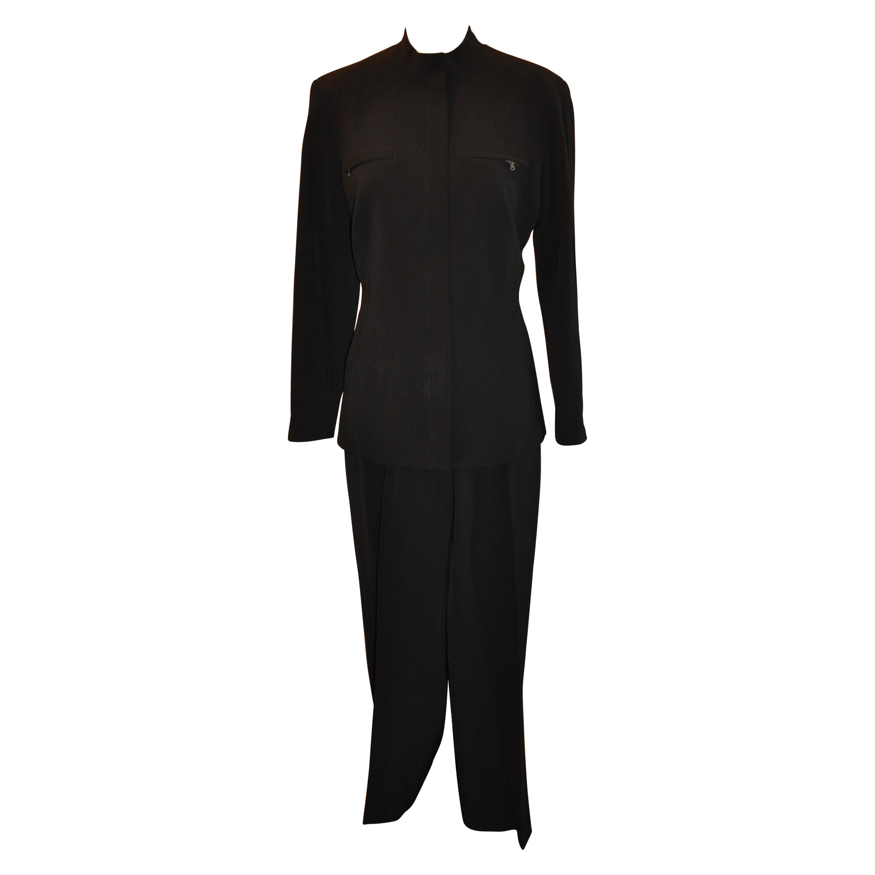 Jenne Maac Black Wool Gabardine Pantsuit  For Sale