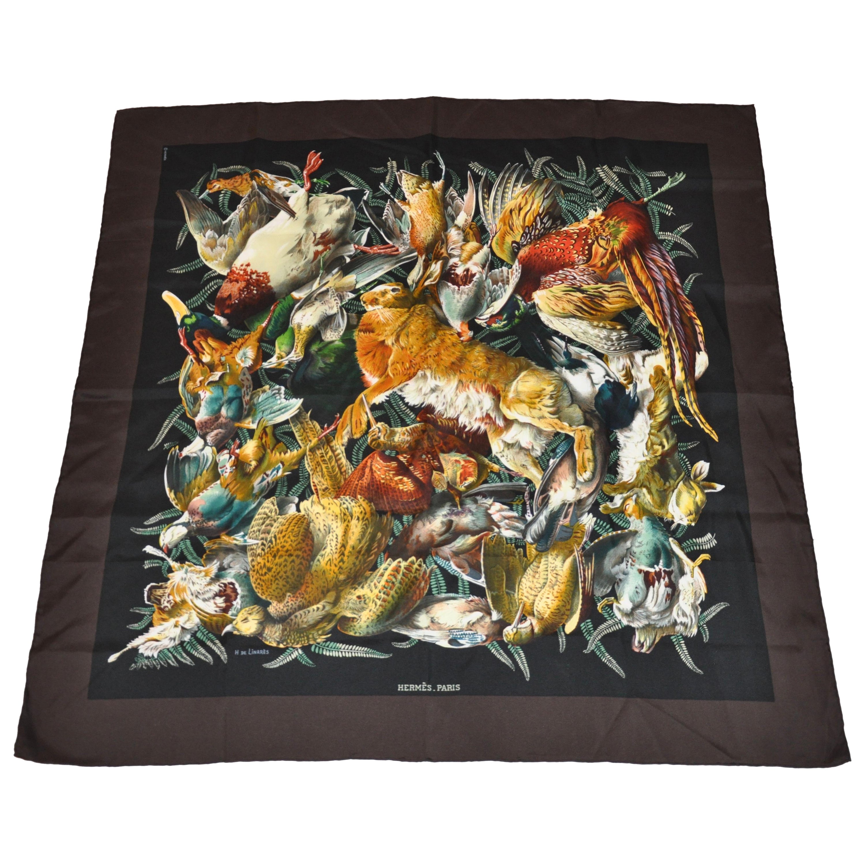 Hermes "Limited Edition" "Collection of Fowls & Hare" Silk Jacquard  Scarf