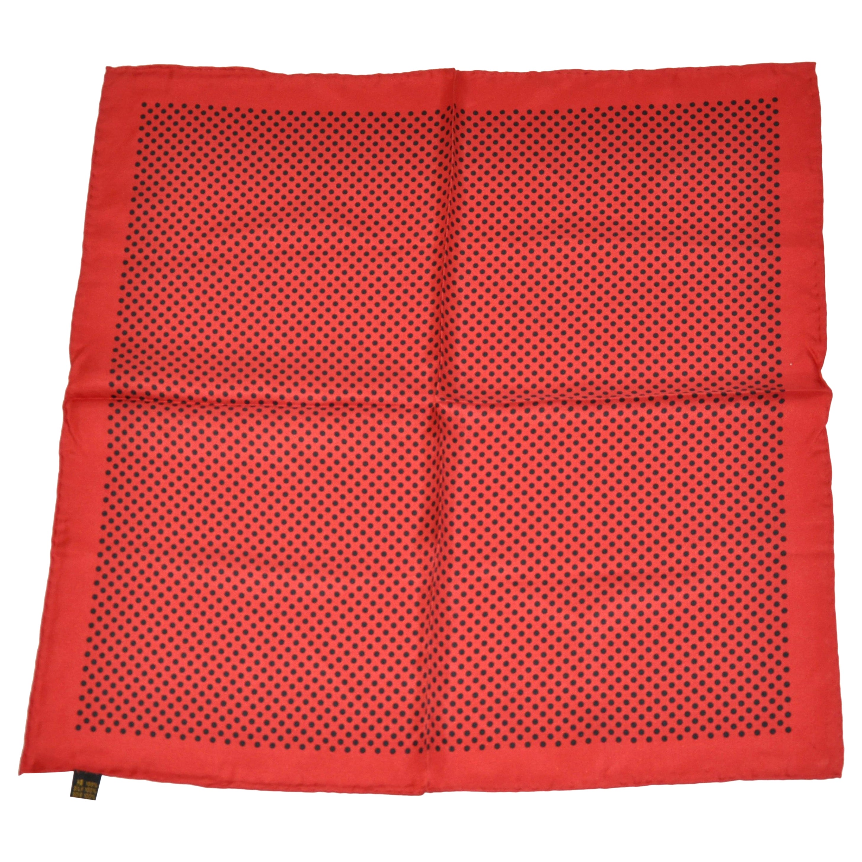 Handtaschentuch aus Seide mit roten und schwarzen Tupfen, Signatur