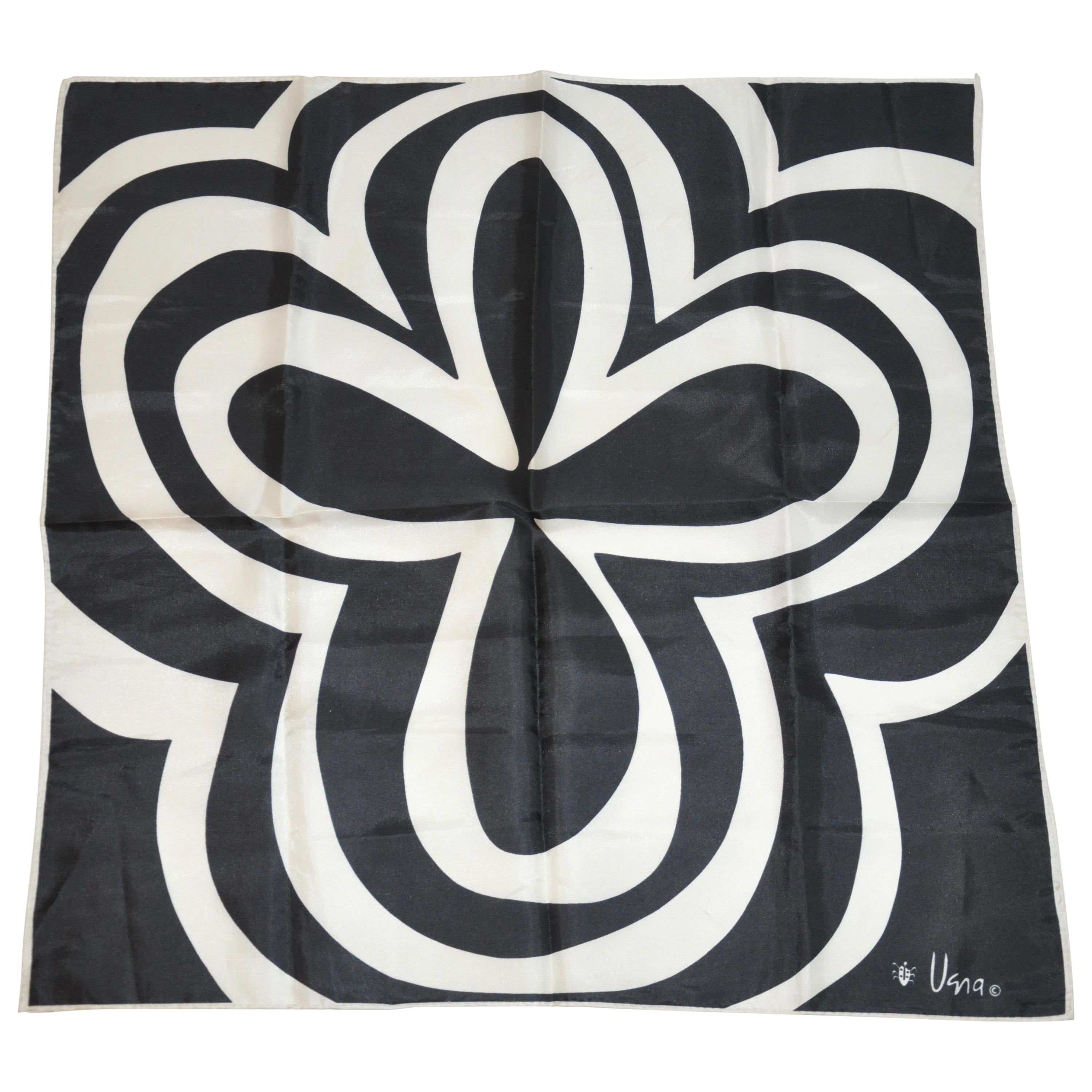 Vera Midnight Black and Ivory "Lucky Clover" with White Borders Scarf For Sale