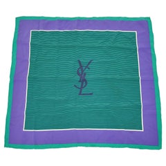 Vintage Yves Saint Laurent Deep Lavender & Green Border Silk Scarf